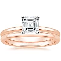 Asscher Cut Moissanite Solitaire Ring, 2.00 CT, 10K Rose Gold, Wedding Ring Set for Women