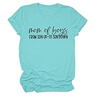 Mothers Day Shirt for Women Mom of Boys from Son up to Son Down Funny Mama Shirts Summer Short Sleeve