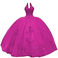 2024 Modest Red Prom Formal Dresses Ball Gown Unique Halter Neck Designer 3D Floral Flowers with Train Tulle Crystal