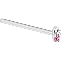 Body Candy Solid 14k White Gold 1.5mm Pink Sapphire Diamond Marquise Straight Fishtail Nose Stud Ring 18 Gauge 17mm