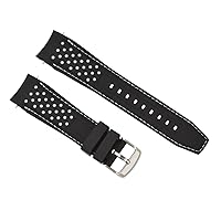 Ewatchparts 22MM CURVED RUBBER STRAP PERFORATED COMPATIBLE WITH CITIZEN ECO DRIVE WATCH BLACK WHITE STIT