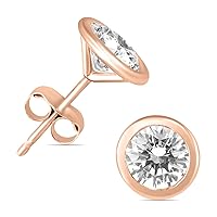 Certified Bezel Set Diamond Solitaire Stud Earrings in 14K White, Yellow and Rose Gold (1ctw - 1.50ctw)