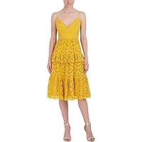 BCBGMAXAZRIA Women's V Neck Sleeveless Cotton Eyelet a Line Midi Dress