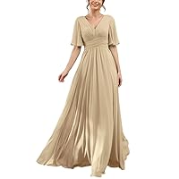 Women's Chiffon Bridesmaid Dress Floor-Length A-line V Neck Prom Dresses