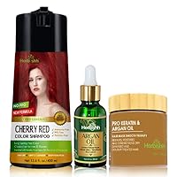 C3 Combo (Color + Repair + Condition) with Hair Color Shampoo Cherry Red 400ml + Argan Oil 30ml and Hair Mask 150gm - Hair Dye Shampoo for Grey Hair | Gift Set for Parents, Men and Women |