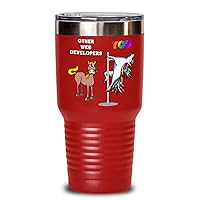 Web developer 20 oz 30 oz insulated tumbler, Programmer rainbow pole dancing unicorn cup, Funny employee of the month appreciation, Coworker leaving