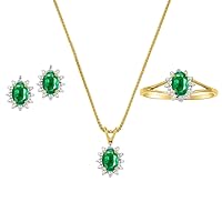 Rylos Matching Jewelry For Women 14K Yellow Gold - May Birthstone- Ring, Earrings & Necklace Emerald 6X4MM Color Stone Gemstone Jewelry For Women Gold Jewelry