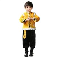 Children's Auspicious Kirin Embroidered New Year's Clothes,Thickened Chinese Style Retro Buckle Ribbon Tang Suit.