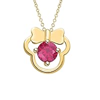 Shimmering Minnie Mouse Pendant Necklace in in Round Gemstone 14k Yellow Gold Over Sterling Silver For Girl's