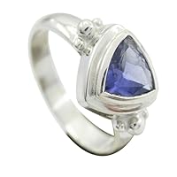 Genuine Iolite Ring Trillion Cut Sterling Silver Blue Gemstone Gift Handmade Size 5,6,7,8,9,10,11,12