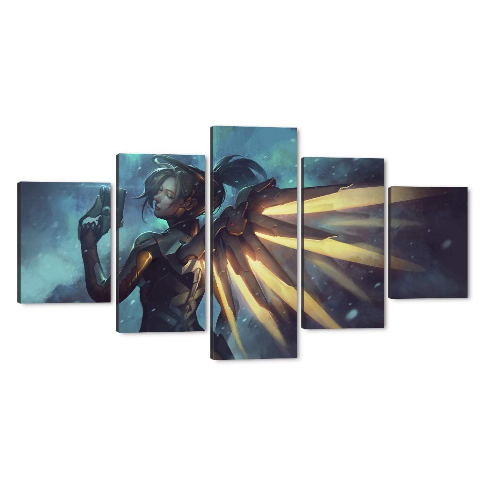 Overwatch Fidget Fans Gift Choice Mercy&Angela Giclee Print on Canvas Paintings Pictures Posters Office Home Wall Decor Easy to Hang for Living Roo...