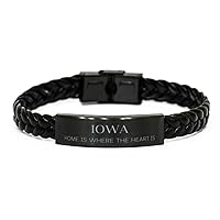 Proud Iowa State Gifts, Iowa home is where the heart is, Lovely Birthday Iowa State Braided Leather Bracelet For Men Women