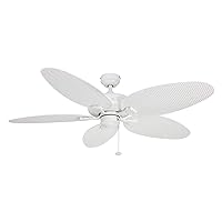 Honeywell Ceiling Fans Duval, 52 Inch Tropical Indoor Outdoor Ceiling Fan with No Light, Pull Chain, Three Mounting Options, Damp Rated, Palm Leaf Blades - 50206-01 (White)