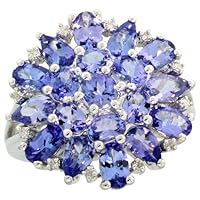 Sterling Silver Genuine Tanzanite Cluster Ring 4.0 cttw Diamond accent 3/4 inch sizes 5-9