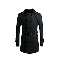 Winter Men's Double-Breasted Middle Long Scarf Collar Cotton-Padded Thick Warm Woolen Coat Male Trench Overcoat