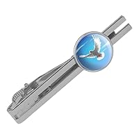 Dove Bird Flying In the Sky Round Tie Bar Clip Clasp Tack Silver Color Plated