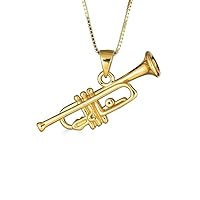 Sterling Silver 3D Trumpet Music Pendant Necklace