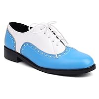Women's Flat Saddle Oxford Shoes Two Toned Wingtip Perforated Lace Up School Uniform Oxfords Brogues