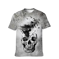 Mens Novelty-Graphic T-Shirt Cool-Tees Funny-Vintage Short-Sleeve Crazy Skull Hip Hop: Boys Lightweight Slim Tops Party Gift