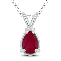 6x4MM Pear Shape Natural Gemstone Pendant in 14K White Gold and 14K Yellow Gold (Available in Garnet, Ruby, Tanzanite, and More)