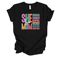 Womens Mother's Day Colorful Distressed Christian She is Mom Bible Verses Short Sleeve T-Shirt