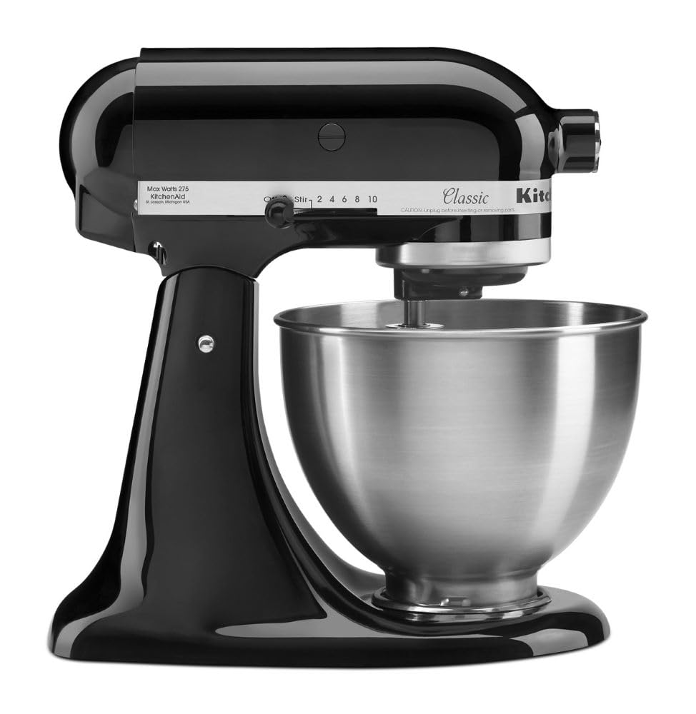 KitchenAid Classic Series 4.5 Quart Tilt-Head Stand Mixer K45SS, Onyx Black & KGM All Metal Grain Mill Attachment