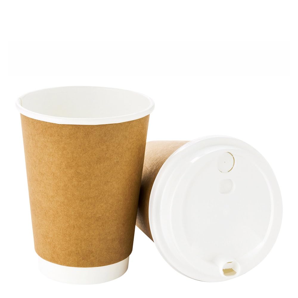 Restaurantware 500-CT Disposable Kraft 12-oz Hot Beverage Cups with Double Wall Design: No Need for Sleeves-Perfect for Cafes-Eco Friendly Recyclable Paper-Insulated-Wholesale Takeout Coffee Cup