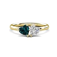 Heart Shape 6.00 mm London Blue Topaz & IGI Certified Lab Grown Diamond 1.85 ctw set in Tiger Claw Prong setting Two Stone Duo Women Engagement Ring in 14K Gold