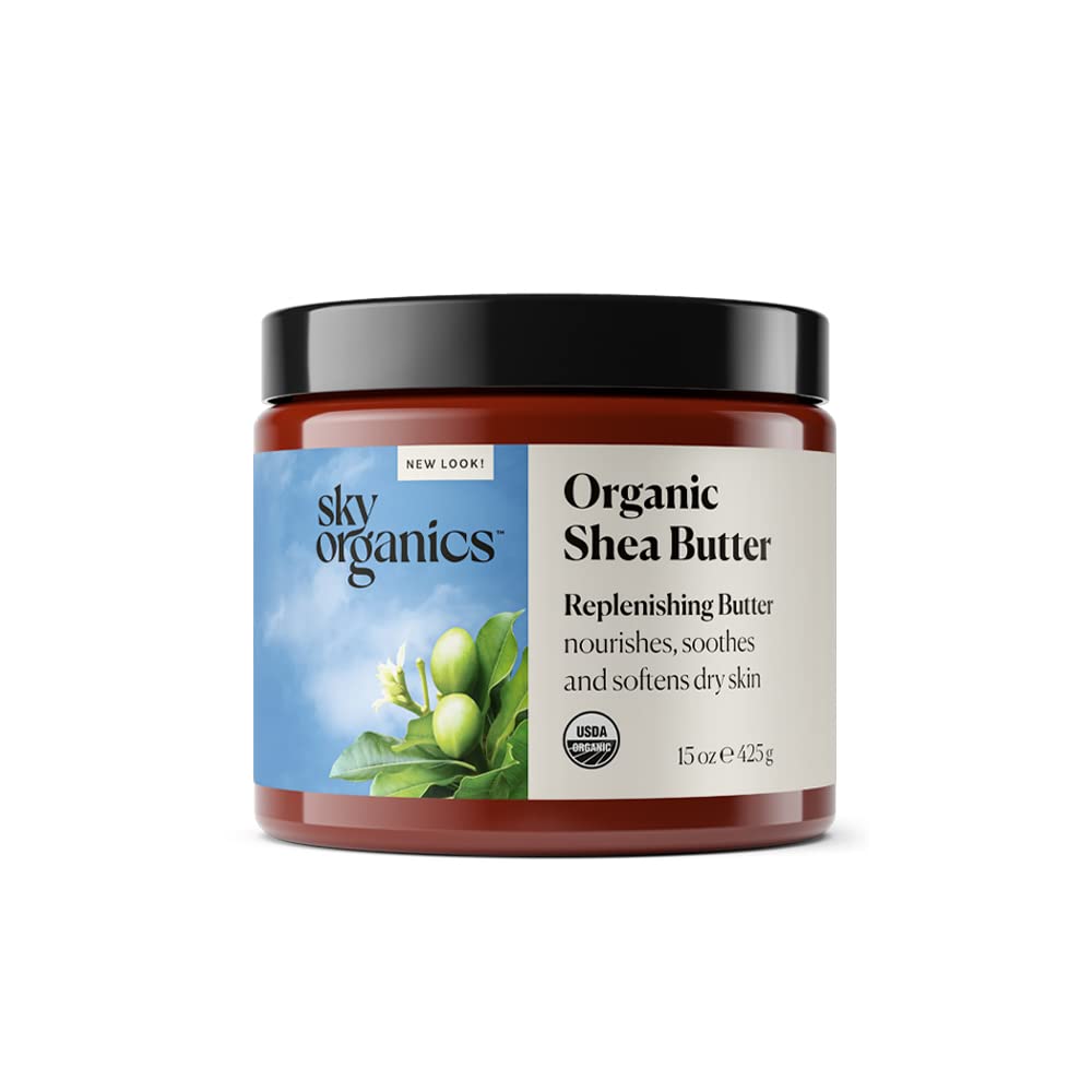 Sky Organics Organic Shea Butter for Body & Face USDA Certified Organic, 100% Raw & Unrefined to Soften, Smooth & Boost Radiance, 15 Oz.