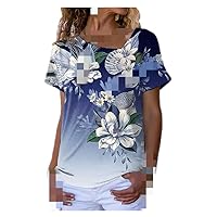Summer Women's Floral Theme T Shirt Plants V Neck Abstract Flower Casual