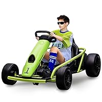 24V 9Ah Kids Ride On Go Kart Toy, High Speed 8MPH Drifting Circling Car With Powerful Motors, Large Seat,Slow Start Function,High/Low Speed, Music, Max Load 180lbs Racing Toy for Kids 8-12 Years,Green
