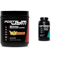 Post JYM Active Matrix Post-Workout Powder with BCAAs, Glutamine & Omega JYM Fish Oil Capsules with 1500mg DHA & EPA for Muscle Growth, Strength, Endurance & Recovery - 30 Servings & 120 Softgels