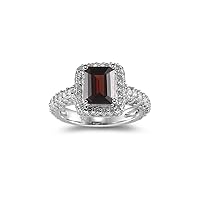 1.12 Cts Diamond & 1.70 Cts Garnet Ring in 14K White Gold
