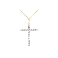 AFFY 0.30 Carat (Cttw) 14K Solid Gold Round Diamond Ladies Cross Pendant 1/3 CT (Silver Chain in cluded) Classic Divine Cross of Jesus Pendant Gift for Her I-J / I2-I3 Clarity