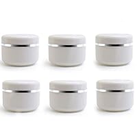 100ml 3.34oz White Silver Edge Empty Refillable Cosmetic Plastic Jars with Dome Lid Make Up Face Cream Lip Balm Lotion Storage Container Travel Case Bottle Pot Pack of 6