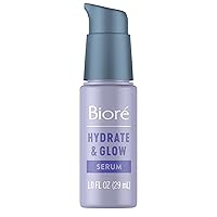 Bioré Hydrate & Glow Face Serum for Dry, Sensitive Skin with Hyaluronic Acid, Coconut Water and Prebiotics, Dermatologist Tested Face Serum, Fragrance Free, Not Tested on Animals, 1 oz Bottle