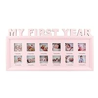 ESTAMICO My First Year Frame Baby Picture Keepsake Frame for Photo Memories, Pink