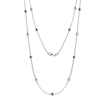 13 Station Blue & White Natural Diamond Cable Necklace 1.30 ctw 14K White Gold. Included 18 Inches Gold Chain.