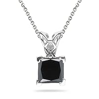 Princess Cut Black Diamond Scroll Solitaire Pendant AA Quality in 14K White Gold Available in Small to Large Sizes