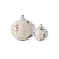 K&K Interiors 15650A Set of 2 Ecru Enameled Vases with Watercolor Effect, White