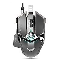 Keyboard Gaming Mouse 10 Button Programmable 4000dpi Adjustable Wired Mouse Light Cool Automatic Gun Mouse USB Plug and Play (Gray)