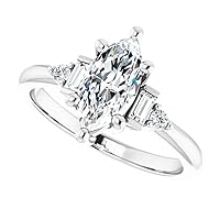 925 Silver, 10K/14K/18K Solid Gold Moissanite Engagement Ring, 1.0 CT Marquise Cut Handmade Solitaire Ring, Diamond Wedding Ring for Women/Her Anniversary Propose Rings, VVS1 Colorless