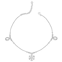 925 Sterling Silver Zircon Snowflake Anklet, (Single) | Gifts for Women & Girls