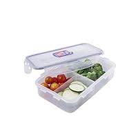 LOCK & LOCK Easy Essentials On The Go Meal Prep Lunch Box, Airtight Containers with Lid, BPA Free, Rectangle (3 Section) -27 oz, Clear