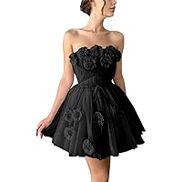 Tulle Homecoming Dresses for Teens Flowers Formal Party Gowns Strapless Mini Dress A Line Cocktail Party Gowns RO11