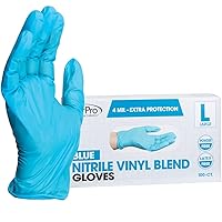 ForPro Professional Collection Disposable Nitrile Vinyl Blend Gloves, 4 Mil Extra Protection, Powder-Free, Latex-Free, Non-Sterile, Food Safe, Blue, Large, 100-Count