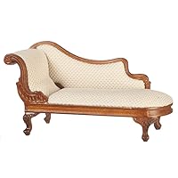 Melody Jane Dollhouse Rococo Chaise Longue White Cream Walnut JBM Miniature Furniture 1:12