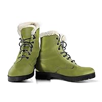 Chartreuse Vegan Leather Boots with Faux Fur Lining