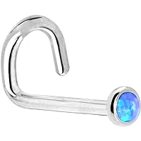 Body Candy Solid 14k White Gold 2mm Blue Synthetic Opal Left Nose Stud Screw 20 Gauge 1/4
