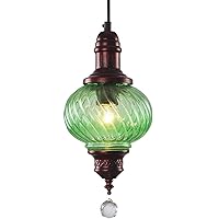 Nepal Glass Dining Room Ceiling Pendant Lights Mediterranean Bar Counter Pendant Lighting Fixtures Multi-Colors Balcony Corridor Coffee House Hanging Lamps (Green)